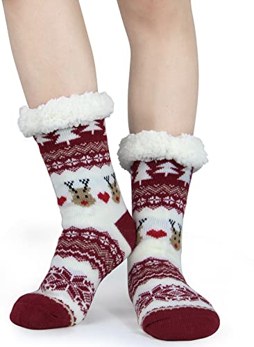 Image of Slipper Socks for Women with Gripper - Winter Non Slip Thick Fuzzy Socks - Warm Cozy Christmas Gift