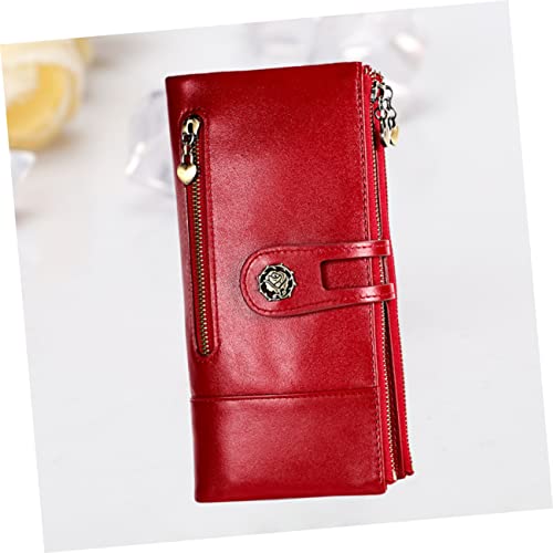Leather Vintage Billfold Wallet for Women Red Zipper Purse Multifunctional Design for Daily Use for School Shopping Work and Outings Fits Cash and Cards3