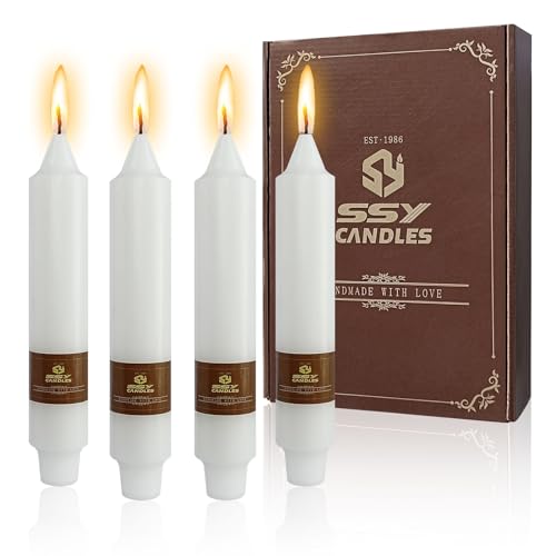 NJAO HOO White Short Taper Candle 7 Inch Candlesticks Unscented Dripless Tapered Candle Set for Home Decor Wedding Party Dinner Candles, 4 Pack