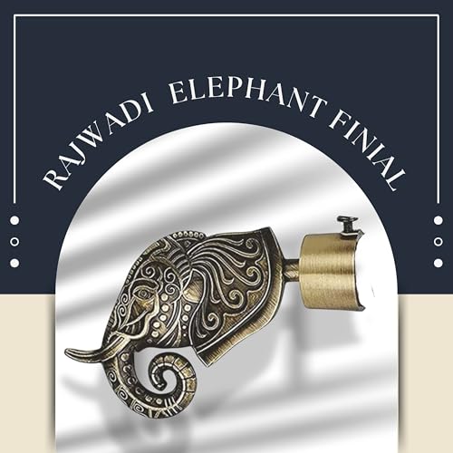 Image of GLOXY Rajwada Royal Hathi Curtain Brackets - Designer Curtain Rod Holder with 1-Inch B Type Rod Support - Antique Finish Curtain Holder - Wall Decoration Items for Hall and Home Decor (Pair of 3)