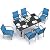 BUPPLEE 7-Piece Outdoor Patio Dining Set - 6 Stackable Texlin Sling Chairs & 63" Table, Low-Maintenance Furniture for Yard/Porch/Poolside/Garden, Includes Umbrella Hole-Blue