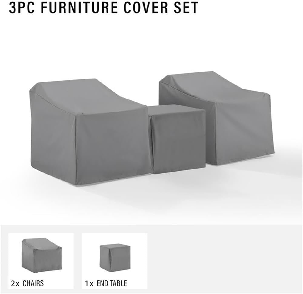 BOWERY HILL 3 Piece Patio Vinyl Furniture Cover Set, Heavy-Gauge Reinforced Material, Waterproof Gray Finish, Fits Wicker Armchair and Side Table, Outdoor Weather Protection