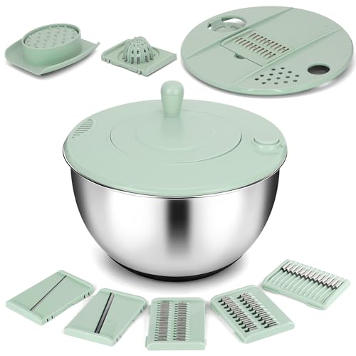 Unokit Stainless Steel Salad Spinner - Large Spinner with Non-Slip Base and 5 Blade Slicers, Dishwasher Safe Lettuce Spinner for Efficient Salad Preparation and Food Washing in Kitchen