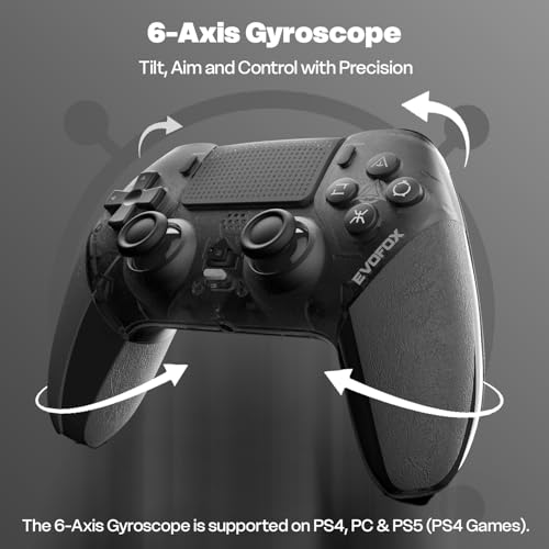 Image of EvoFox Play 2 PS4 Controller & PS5 (PS4 Games only), Playstation 4 Controller Bluetooth & Wired with HallSense Magnetic Joysticks & Triggers, 1000Hz Polling, Touchpad, Built-in Speaker & 3.5mm Jack