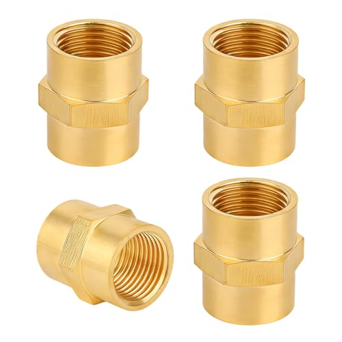 4pcs Brass Pipe Fitting NPT Coupler, 1/2" x 1/2" NPT Female Brass Pipe Coupler for Water Air Oil Gas Line System