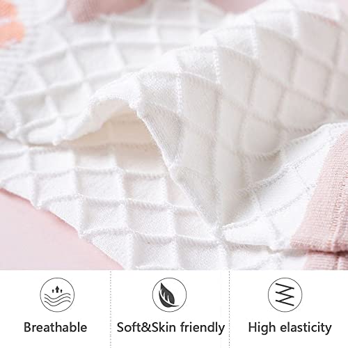 10Pairs Womens Cartoon Socks Cotton Ankle Socks Cute Floral Socks For Women ((10Pairs) Pink+Bule Flowers,5-7) #TOP1