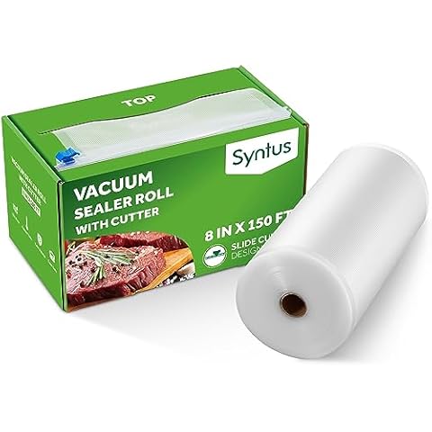 Syntus 8" x 150' Food Vacuum Seal Roll Keeper with Cutter Dispenser, Commercial Grade Vacuum Sealer Bag Rolls, BPA Free Food Vac Bags, Ideal for Storage, Meal Prep and Sous Vide Cover