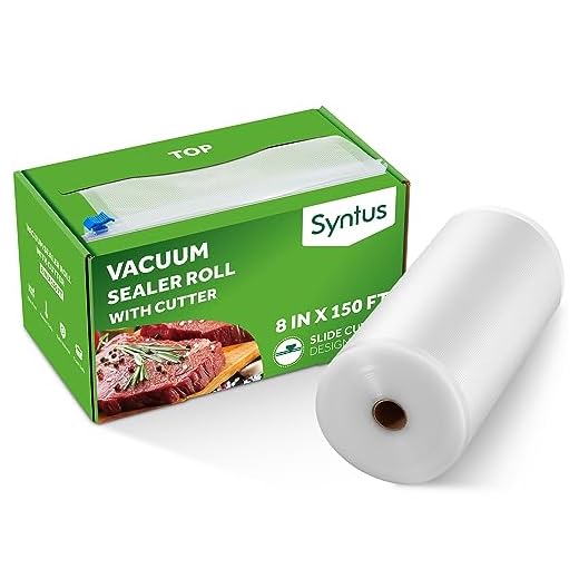 Syntus 8" x 150' Food Vacuum Seal Roll Keeper with Cutter Dispenser, Commercial Grade Vacuum Sealer Bag Rolls, Food Vac Bags, Ideal for Storage, Meal Prep and Sous Vide