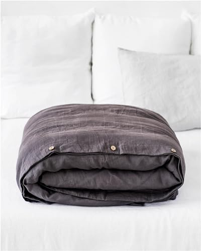 Charcoal Gray Linen Duvet Cover Queen Size, 100% Flax Linen Bedding, Breathable and Cooling Duvet Covers, Luxury Duvet Cover