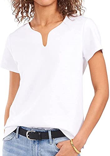 Women Tennis Shirts Short Sleeves Golf Polo Shirts V-Neck Running Athletic Sports Tops UPF 50+ Casual Tshirts (355 White, M)