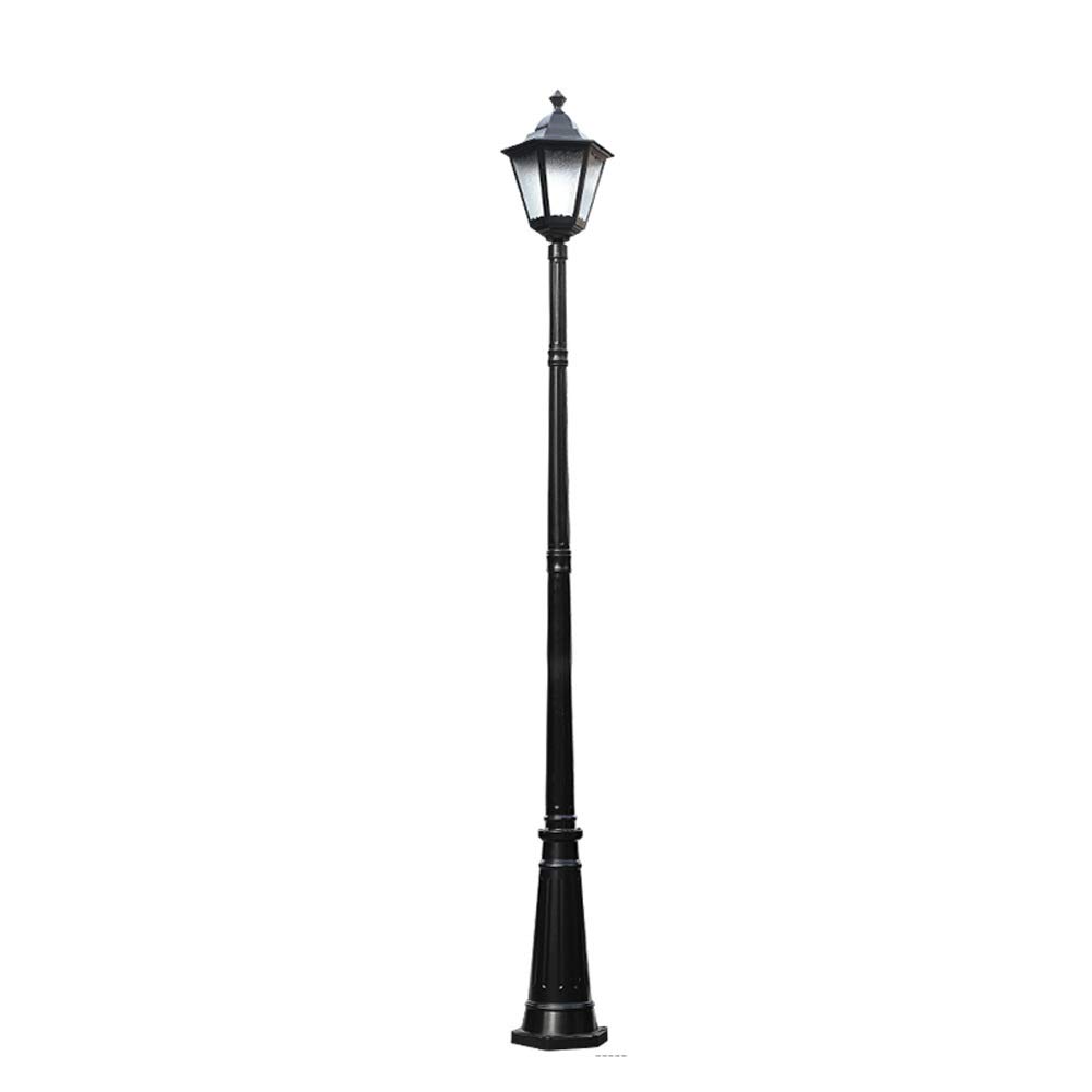 Lampa zewnętrzna, tradycyjna lampa uliczna E27 pojedyncza głowica zewnętrzna IP65 wodoodporne szkło słup wysoki słup światło retro aluminiowa ścieżka drogowa lampa kolumna, czarna, wysokość