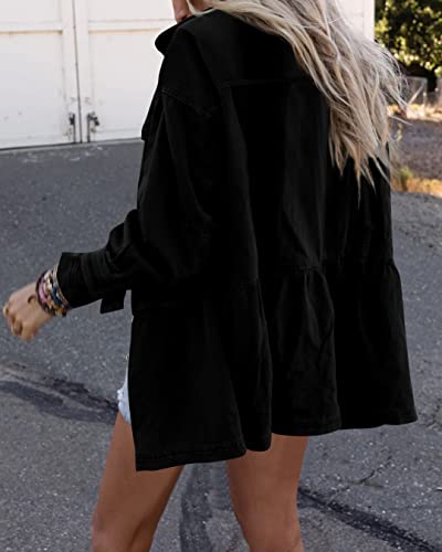 Sysea Women's Military Anorak Safari Warm Jacket Lightweight Zip Up Snap Button Parka Coat With Pockets Black M #TOP1