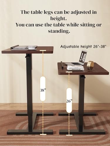 Image of Portable Overbed Rolling Desk, Height Adjustable Mobile Standing Table, Foldable 31 Inch Small Laptop Bedside Desk with Tiltable Desktop, Hidden Wheels, Tray Table for Bed Sofa Side, Walnut
