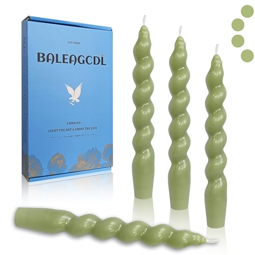 Image of Christmas Short Candles Hunter-Green Twisted Spiral Candles 7.5 Inch Unscented Candlesticks Smokeless Handmade Taper Candle 4 PCS for Dinner Decoration Holiday Gifts