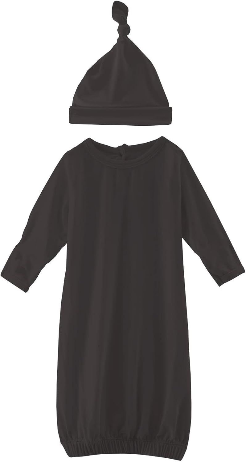 KicKee Pants Layette Gown & Single Knot Hat Set, Solid Color, Newborn to Six Months, Super Soft Baby Clothes