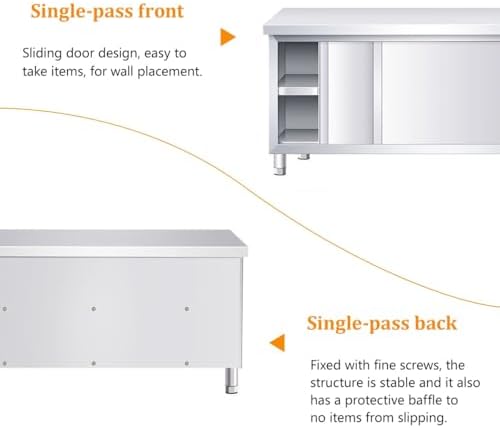 Stainless Steel Kitchen Prep Work Table with Sliding Doors & Cabinet, Large Multi-Functional Commercial Table for Restaurants, Hotels, Outdoor Cooking & Catering (80*