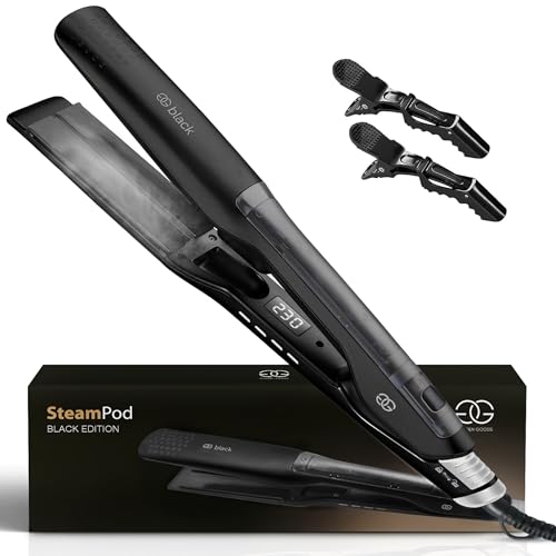 Piastra per capelli professionale 2 in 1 per ferro arricciacapelli Golden Goods – Vapore e 42 mm di larghezza, piastre in titanio, rivestimento in ceramica, schermo LCD, riscaldamento rapido 25