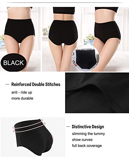 Qovoq Women's High Waist Cotton Underwear Stretch Briefs Soft Comfy Ladies Panties Multipack Black #TOP4
