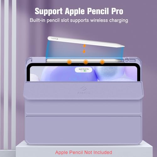 Image of Fintie Hybrid Slim Case for iPad Pro 11-inch (M5) 2025 / (M4) 2024 - [Built-in Pencil Holder] Shockproof Protective Cover with Clear Transparent Back Shell, Lilac Purple