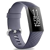 Hamile Bands Compatible with Fitbit Charge 3, Waterproof Replacement Watch Strap Fitness Sport Band Wristband for Fitbit Charge 3, Large,Blue Gray
