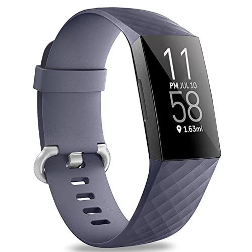 Hamile Bands Compatible with Fitbit Charge 4 / Fitbit Charge 3 / Fitbit Charge 3 SE, Waterproof Replacement Watch Strap Fitness Sport Band Wristband for Women Men, Large, Blue Gray