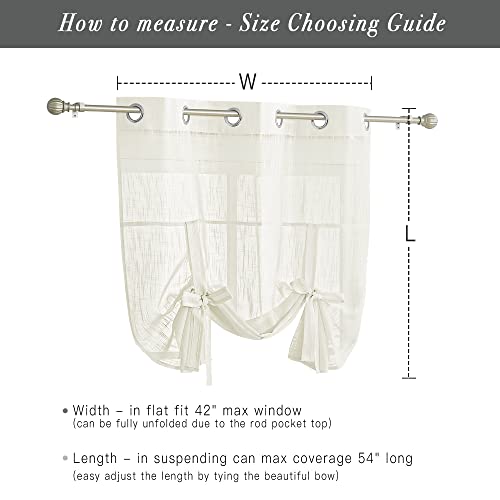 Pony Dance Window Curtains For Kitchen - Linen Look Sheer Tie Up Roman Blinds Drapery For Home Decoration Adjustable Balloon Shades, W 42 X L 54 In, Warm Beige, 1 Piece #TOP5