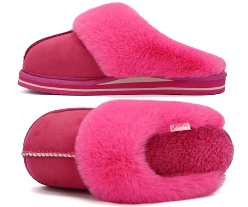 Image of KuaiLu Womens Cozy Memory Foam Slippers Ladies Fuzzy Faux Fur Lined Warm Arch Support House Shoes Slip on Comfy Winter Scuff Indoor Outdoor Rubber Hard Sole