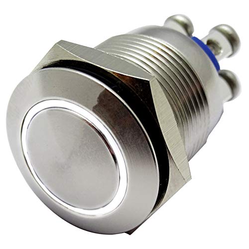mmtrade | Drucktaster mit Schraubkontakt | Klingeltaster | Durchmesser Ø 19mm | V2A Edelstahl | staub- und wasserdicht inkl. Dichtung | mit 12V LED Ringbeleuchtung weiß Cover