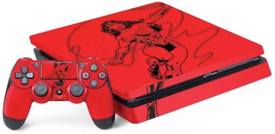Skinit Decal Gaming Skin Compatible with PS4 Slim Bundle - Officially Licensed DC Comics Wonder Woman Vintage Pose Pattern Design
