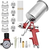 ZOSANY HVLP Gravity Feed Spray Gun, Automotive Air Paint Spray Gun Kit with 1.4, 1.7, 2.0, 2.5mm Nozzles, 1000cc Aluminum Cup, Air Compressor Regulator, Suitable for Auto Paint and Touch Up