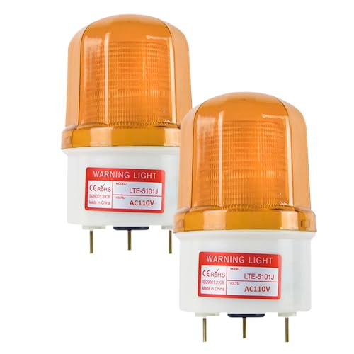2pcs Industrial Strobe Light Waterproof LED Warning Beacon Flashing Signal Alarm Lights with Buzzer LTE-5101J(DC24V-Yellow)