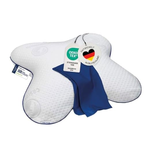 Amazon Basics - Kleines Reise-Kopfkissen, Memory-Schaumstoff - 42 x 24 x 12 cm 3 Ergonomisches Schmetterlingskissen für Seitenschläfer aus Memoryschaum. Orthopädisches Memory Foam Seitenschläferkissen. Nackenkissen zur Entspannung der Halswirbelsäule, 56x48 cm, mit blauem Bezug