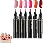 6PCS Polishey Nail Polish Pens Uk, Nail Art Pens, Nail Varnish Pens 3 in 1 Gel Nails Polish Pen Set, Gel Nails Polish Crafts Pen, One Step DIY Nails Varnish Pen, DIY Nail Pens for Girls Ladies (D)