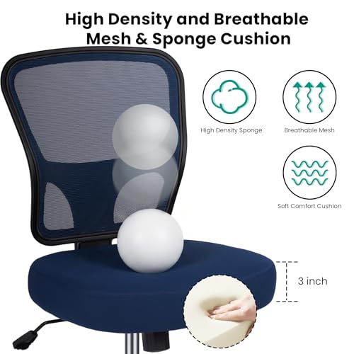 Image of Armless Drafting Chair Tall Office Chair for Standing Desk - Adjustable Height Mesh Ergonomic Drafting Stool with Foot Ring & Wheels, Rolling Counter Height Computer Chair for Home Office