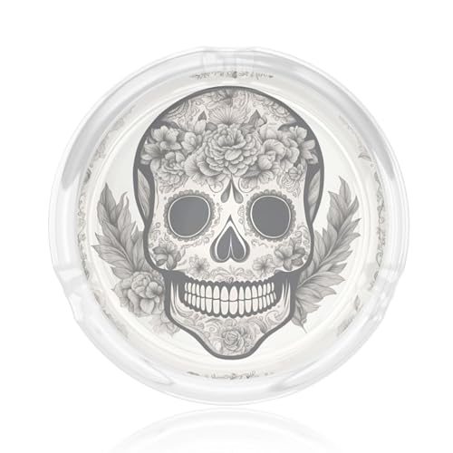 Cendriers en verre de tête de mort mexicaine pour cigarettes, cendriers en verre décoratifs, plateaux ronds pour cendriers pour la maison, le bureau