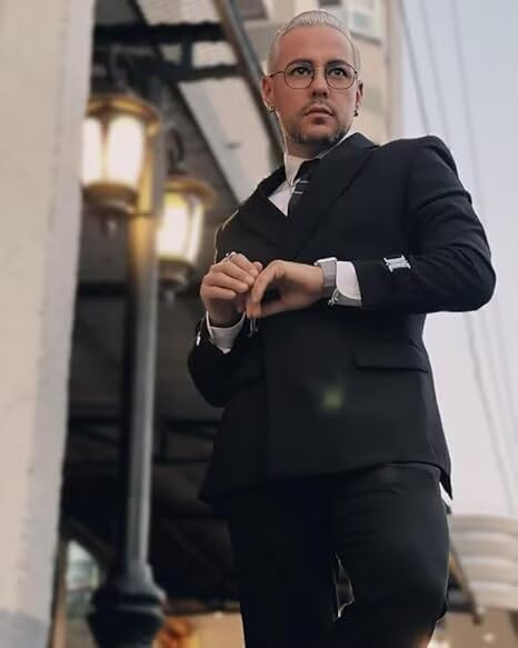 Men's Suit 2 Piece Slim Fit Suits for Men Solid Tuxedo with Metal Clasp Blazers Pants Sets for Formal Wedding Prom size 46