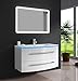 Produktbild Oimex Badmöbel Set Monica Weiß Hochglanz Waschtisch 90cm inkl. LED Waschbecken, LED Beleuchtung Armatur und Spiegel Badezimmermöbel Set mit Glas Waschbecken