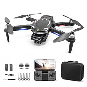Drone with Camera 4K, Brushless Motor, Drone for Kids + Adults, with 2 Batteries and a Carry Case, 4 Cameras in total, HD Images, 50X Zoom, Gesture Photography, 360° Roll, Obstacle Avoidance (Black)