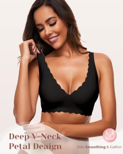 Image of Deep V Petal Bras for Women No Underwire Soft Wireless Bras Comfort Seamless Bralettes with Extender