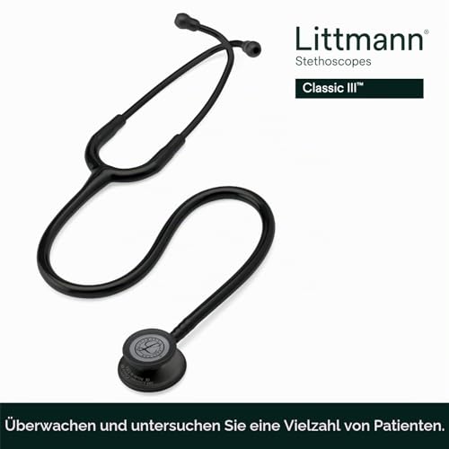 3M Littmann Classic III Stethoskop zur Überwachung, 5803, Black Edition Bruststück, schwarzer Schlauch, 69 cm