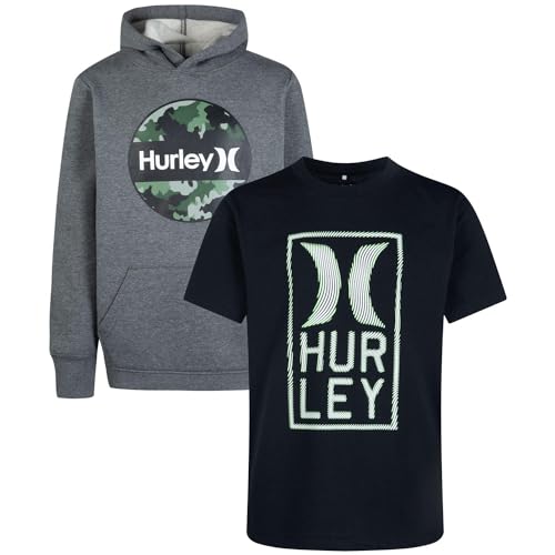 Hurley Boys' 2 Pack Hoodie and Tee Set (US, Numeric, 7, 8, Regular, Grey/Black)3
