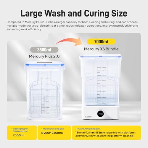 ELEGOO Mercury XS Bundle, Wash and Cure Machine for Large Resin 3D Printed Models, Compatible with Saturn and Mars LCD 3D Printers, with a Handheld UV Lamp by ELEGOO - Image 2