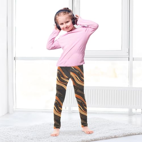 Gold Pattern and Black Kids Baby Girls Active Leggings Stretch High Waisted Pants Gym4