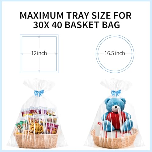 Image of woric Large Cellophane Bags 30x40 Inch Clear Cellophane Wrap 6PCS | Gift Wrap Bags for Gift Baskets Birthday Baby Shower Graduation Wedding Party Favor Back to School Halloween Gifts