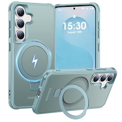 BENTIACC Handyhülle für Samsung Galaxy S24 Plus/S25 Plus Hülle mit Unsichtbarer Magnetisch Ring Ständer Mil-Grade Drop Shockproof Anti-Scratch Anti-Fingerabdruck Anti-Rutsch Matte Case (Seeblau)