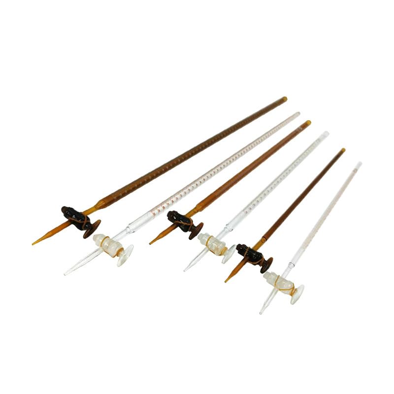 Buretas de vidrio, Bureta de vidrio clase A con llave paso PTFE for valoración 10 ml 25 50 multicolor(Transparent acidic 25ml)