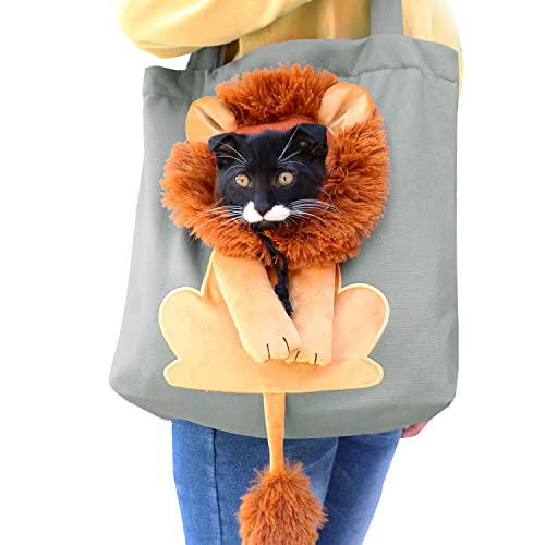 Pet Canvas Shoulder Carrying Bag, Cute Lion-Shaped Pet Canvas Shoulder Bag Cat Carrier, Portable Cats Small Pet Canvas Tote Chest Bag, Pet Carrier For Small Dogs And Cats Pet Supplies (Grey) #TOP2