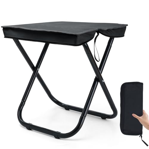Outplea 40cm (H) Large Collapsible Camping Stool, Outdoor Folding Backpack Stool for Adults, Lightweight Portable Fishing Seat, Black