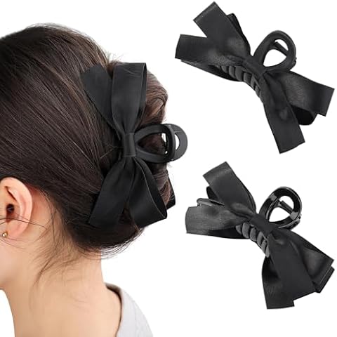 2Pcs Elegant Black Bow Hair Claw Clips Cover