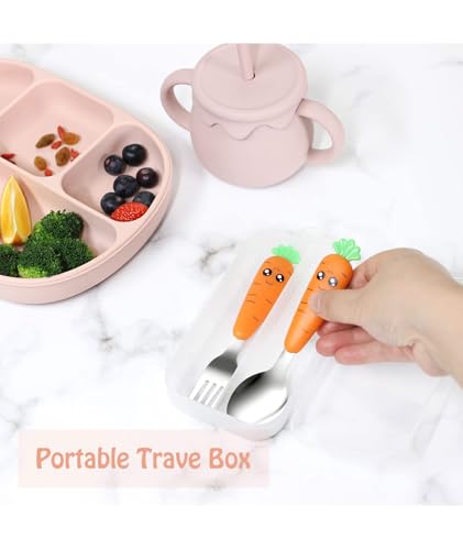 Image of 2 Pcs Spoons and Forks Set, Spoon for Kids, Kids Spoon and Stainless Steel Silverware Kid Flatware Sets Travel Cutlery Set